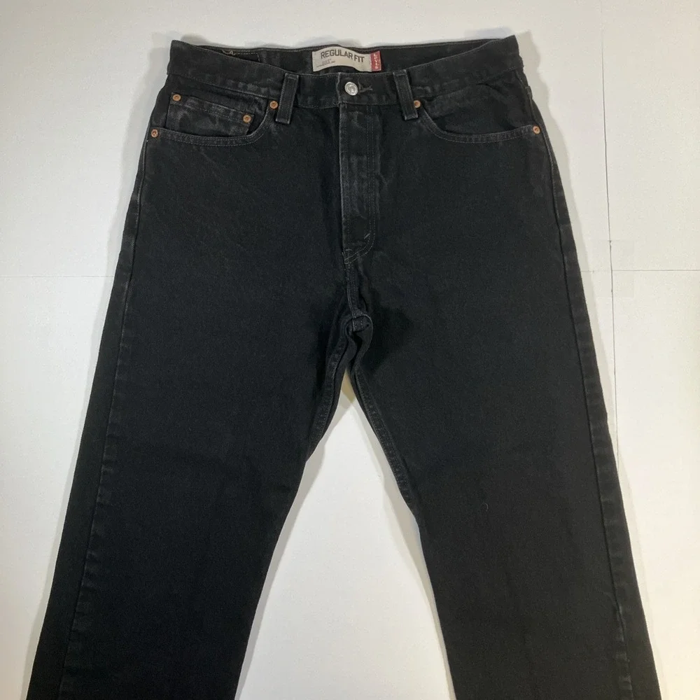 Levis 505 Jeans Mens 34x30 Black Straight Leg Zip Fly Stretch Denim